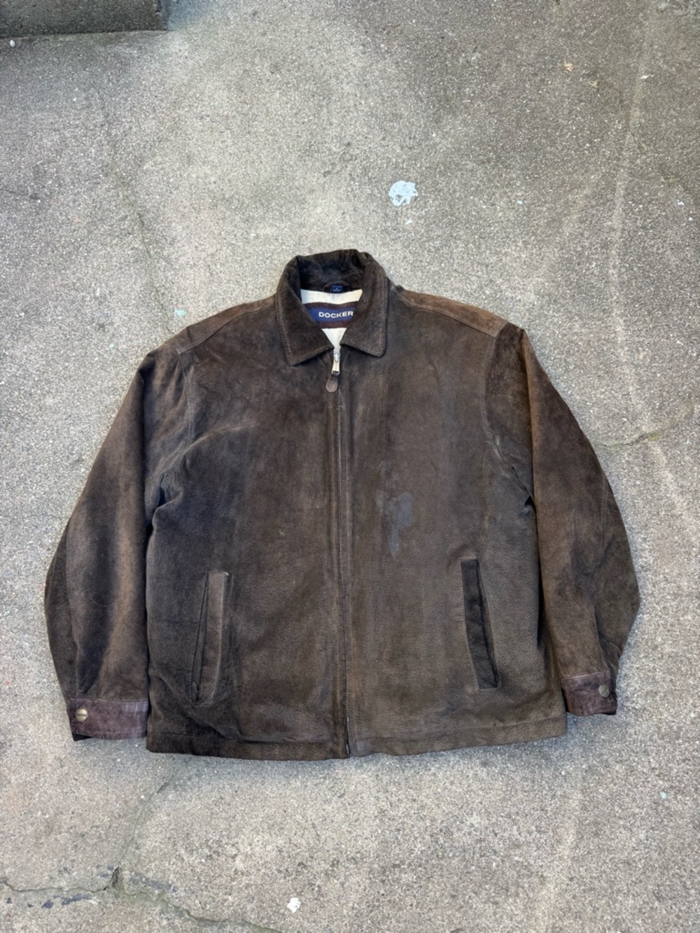 Dockers Brown Suede Leather Jacket Mens XL Distressed Vintage Workwear